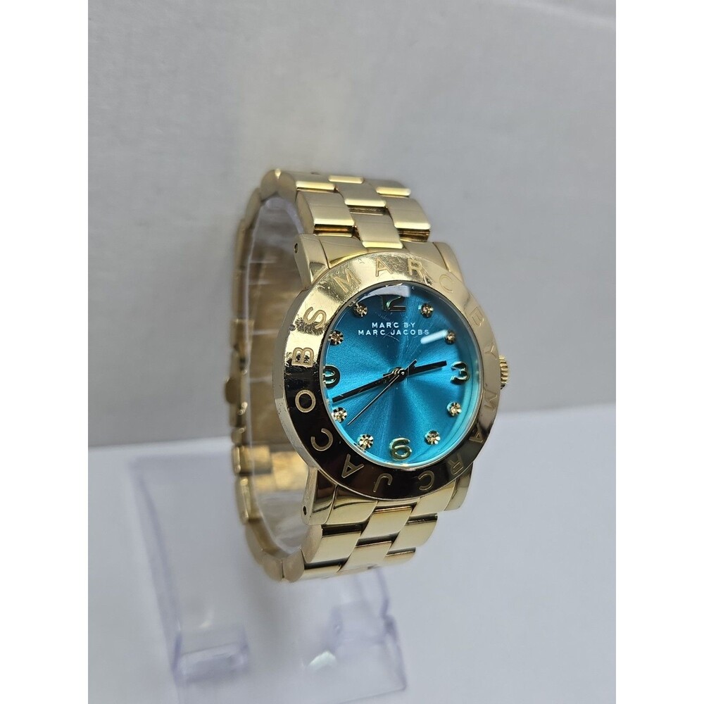 Marc Jacobs Amy Aqua Blue Gold Tone Womens 36mm Dress Watch Classic New Battery - Picture 3 of 14